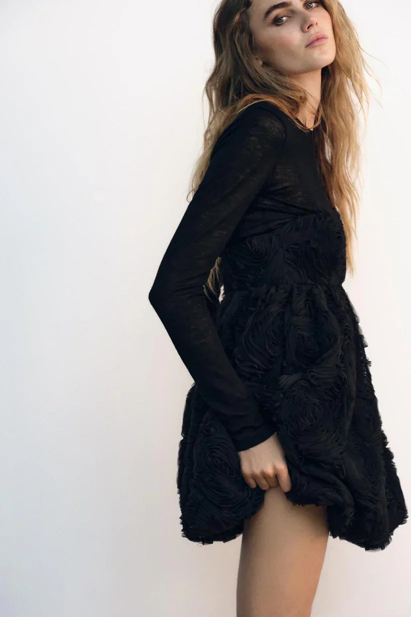 Textured Floral Mini Dress - StyleOutlet