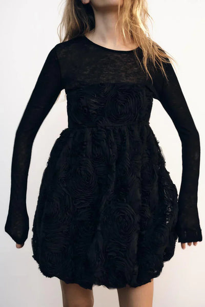 Textured Floral Mini Dress - StyleOutlet