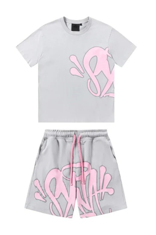 'Graffiti' Short Set Grey/Pink - StyleOutlet