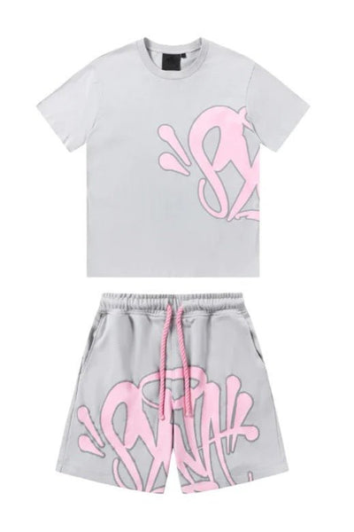 'Graffiti' Short Set Grey/Pink - StyleOutlet