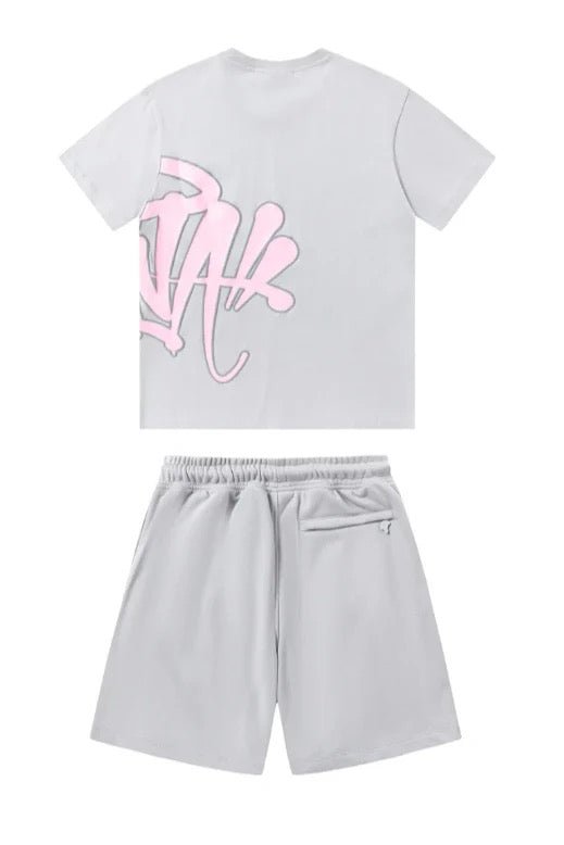 'Graffiti' Short Set Grey/Pink - StyleOutlet